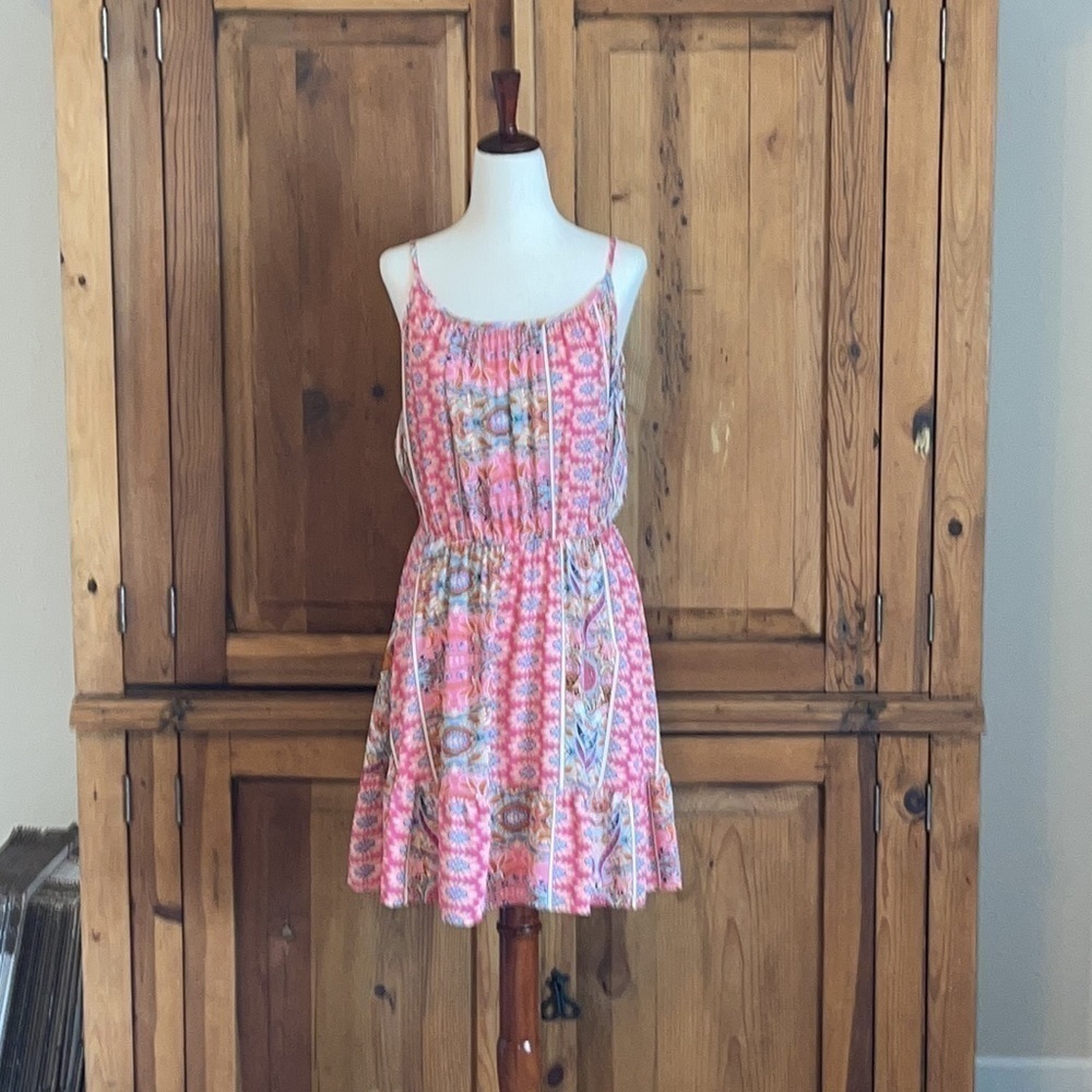 Pink mini Sun Dress 💯 Viscose Double Lined Sz. S Like NEW